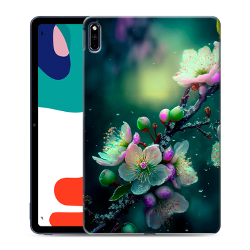 Силиконовый чехол на Huawei MatePad с принтом Цветы и мрамор