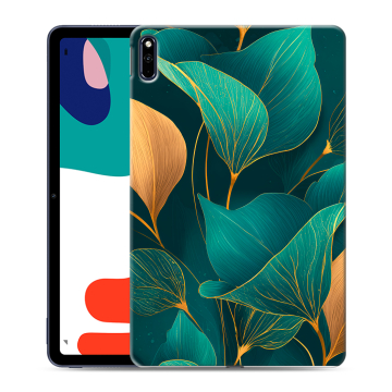 Силиконовый чехол на Huawei MatePad с принтом Листья и золото