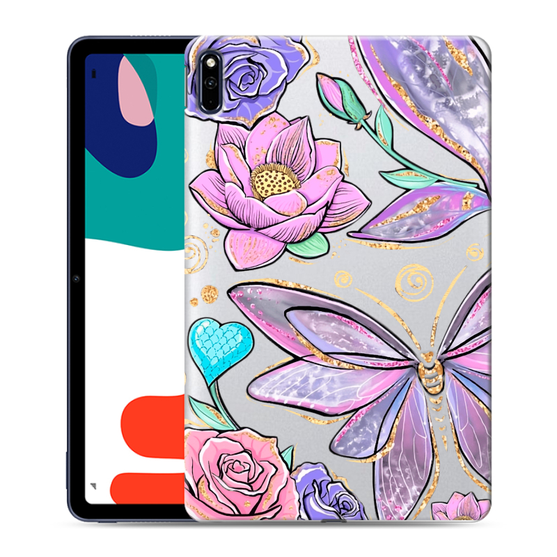 Силиконовый чехол на Huawei MatePad с принтом Бабочки и цветы Силиконовый чехол на Huawei MatePad с принтом Бабочки и цветы