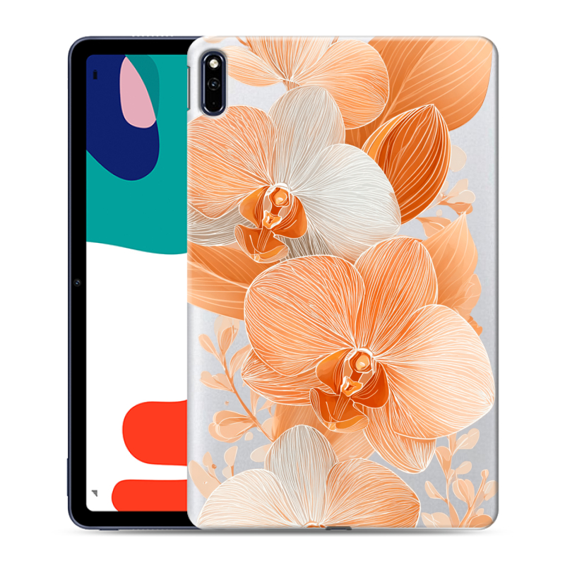 Силиконовый противоударный чехол на Huawei MatePad с принтом Бежевые цветы Силиконовый противоударный чехол на Huawei MatePad с принтом Бежевые цветы