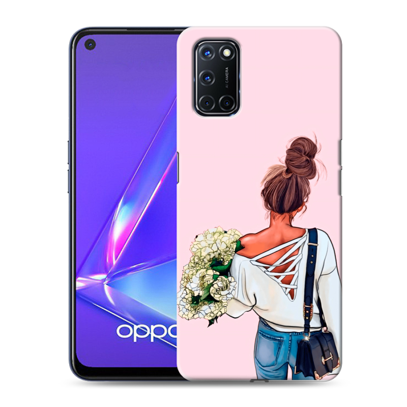 Пластиковый чехол на OPPO A52 с принтом Девушка и букет Пластиковый чехол на OPPO A52 с принтом Девушка и букет