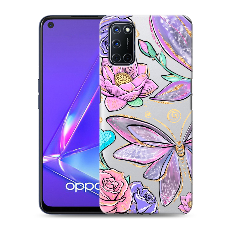Силиконовый чехол на OPPO A52 с принтом Бабочки и цветы Силиконовый чехол на OPPO A52 с принтом Бабочки и цветы
