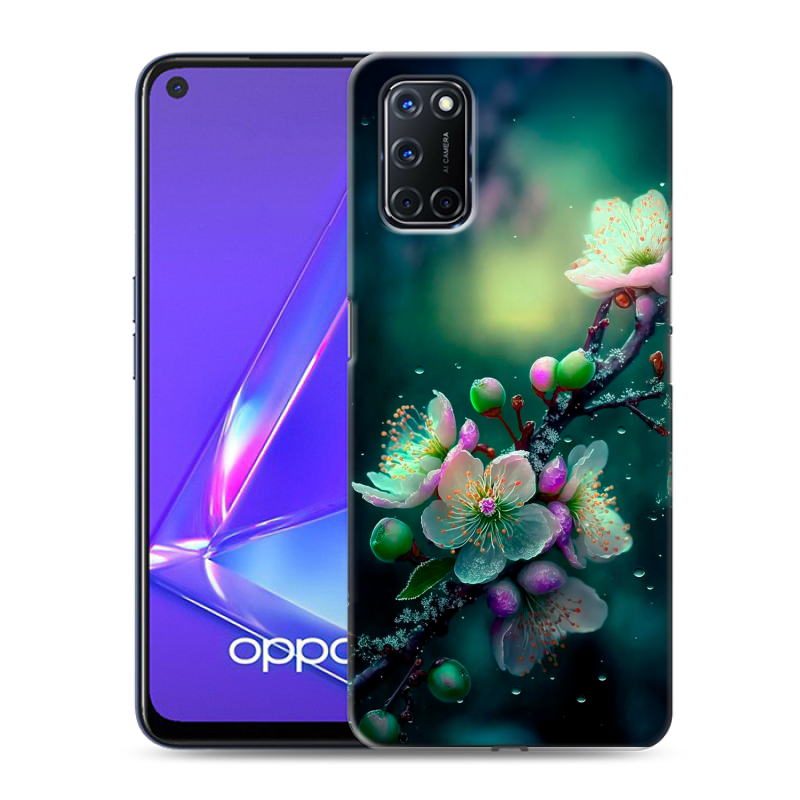 Пластиковый чехол на OPPO A52 с принтом Цветы и мрамор Пластиковый чехол на OPPO A52 с принтом Цветы и мрамор