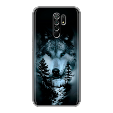 Силиконовый чехол на Xiaomi RedMi 9 с принтом Лесной волк Силиконовый чехол на Xiaomi RedMi 9 с принтом Лесной волк