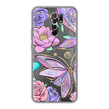 Силиконовый чехол на Xiaomi RedMi 9 с принтом Бабочки и цветы Силиконовый чехол на Xiaomi RedMi 9 с принтом Бабочки и цветы