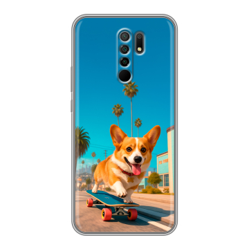 Силиконовый чехол на Xiaomi RedMi 9 с принтом Корги на скейте Силиконовый чехол на Xiaomi RedMi 9 с принтом Корги на скейте