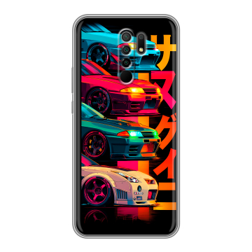 Силиконовый чехол на Xiaomi RedMi 9 с принтом Гоночные машины Силиконовый чехол на Xiaomi RedMi 9 с принтом Гоночные машины