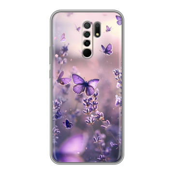 Силиконовый чехол на Xiaomi RedMi 9 с принтом бабочки и лаванда Силиконовый чехол на Xiaomi RedMi 9 с принтом бабочки и лаванда