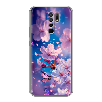 Силиконовый чехол на Xiaomi RedMi 9 с принтом цветы бабочки Силиконовый чехол на Xiaomi RedMi 9 с принтом цветы бабочки