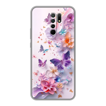 Силиконовый чехол на Xiaomi RedMi 9 с принтом цветы бабочки Силиконовый чехол на Xiaomi RedMi 9 с принтом цветы бабочки