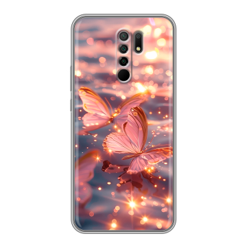 Силиконовый чехол на Xiaomi RedMi 9 с принтом бабочки розовые Силиконовый чехол на Xiaomi RedMi 9 с принтом бабочки розовые