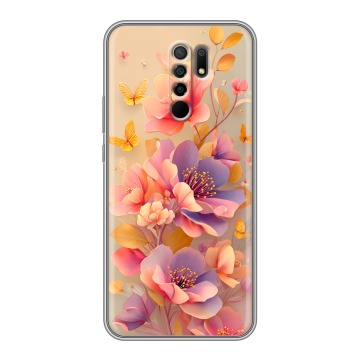 Силиконовый чехол на Xiaomi RedMi 9 с принтом Цветы и бабочки Силиконовый чехол на Xiaomi RedMi 9 с принтом Цветы и бабочки