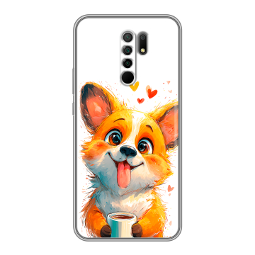 Силиконовый чехол на Xiaomi RedMi 9 с принтом корги Силиконовый чехол на Xiaomi RedMi 9 с принтом корги