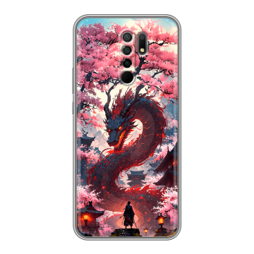 Силиконовый чехол на Xiaomi RedMi 9 с принтом Дракон Японский Силиконовый чехол на Xiaomi RedMi 9 с принтом Дракон Японский