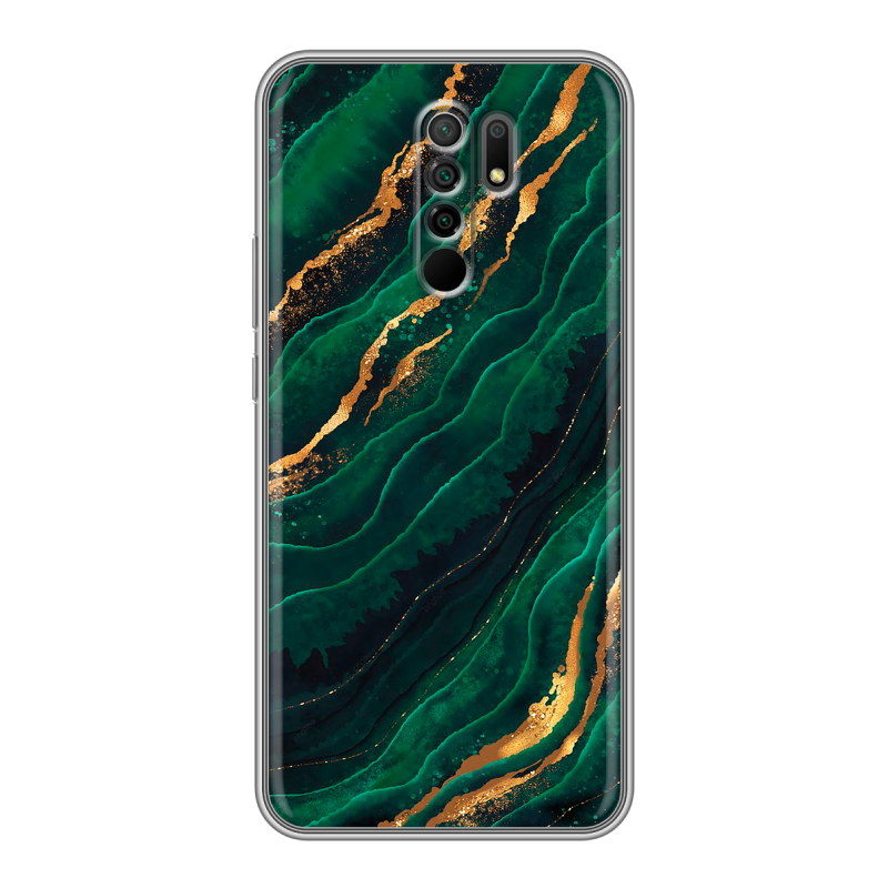 Силиконовый чехол на Xiaomi RedMi 9 с принтом Мрамор зеленое золото Силиконовый чехол на Xiaomi RedMi 9 с принтом Мрамор зеленое золото