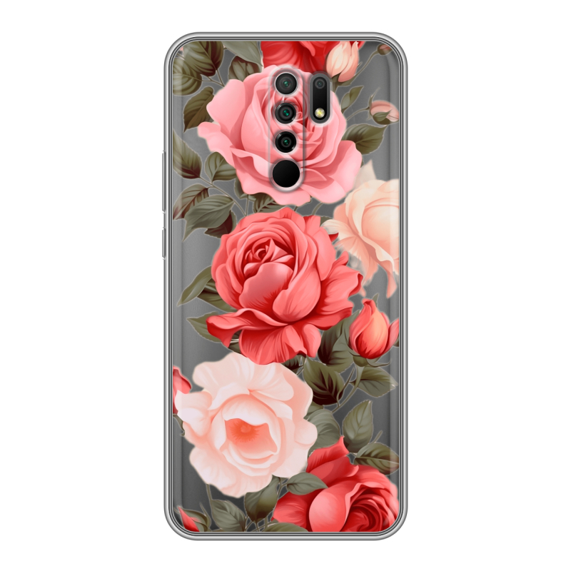 Силиконовый противоударный чехол на Xiaomi RedMi 9 с принтом Розы Силиконовый противоударный чехол на Xiaomi RedMi 9 с принтом Розы