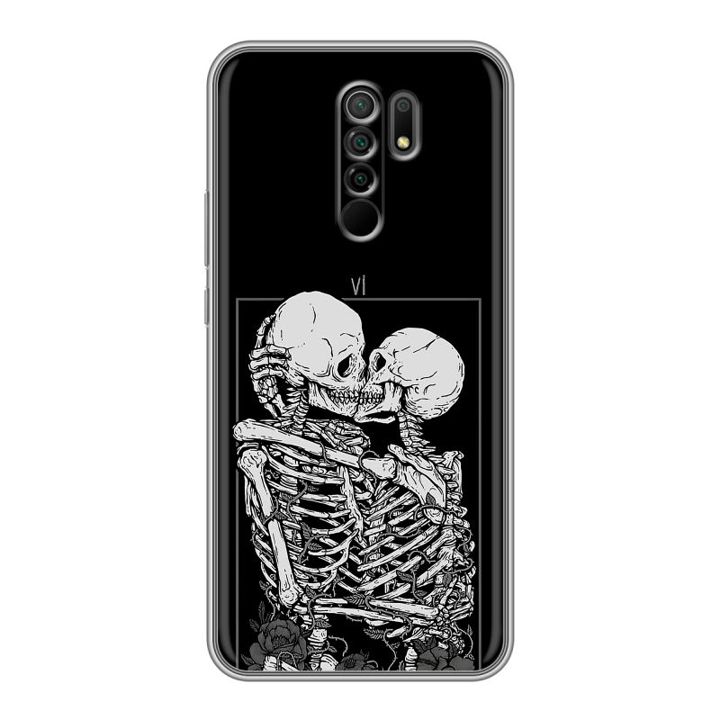 Силиконовый противоударный чехол на Xiaomi RedMi 9 с принтом Поцелуй скелетов Силиконовый противоударный чехол на Xiaomi RedMi 9 с принтом Поцелуй скелетов