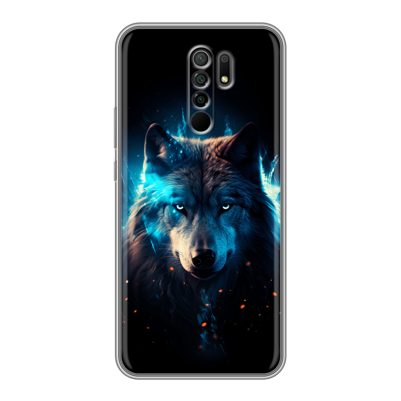 Силиконовый противоударный чехол на Xiaomi RedMi 9 с принтом Волк ночной Силиконовый противоударный чехол на Xiaomi RedMi 9 с принтом Волк ночной