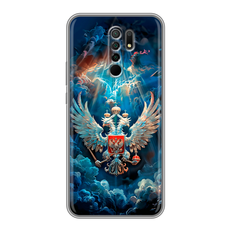 Силиконовый противоударный чехол на Xiaomi RedMi 9 с принтом Герб флаг России Силиконовый противоударный чехол на Xiaomi RedMi 9 с принтом Герб флаг России