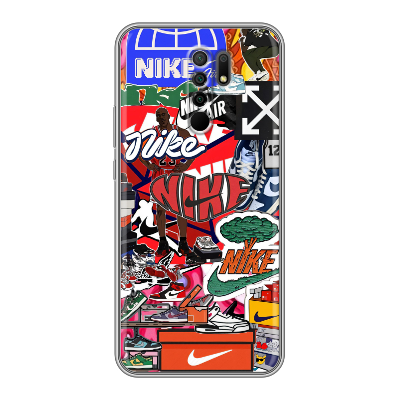 Силиконовый чехол на Xiaomi RedMi 9 с принтом Найк Nike яркий Силиконовый чехол на Xiaomi RedMi 9 с принтом Найк Nike яркий