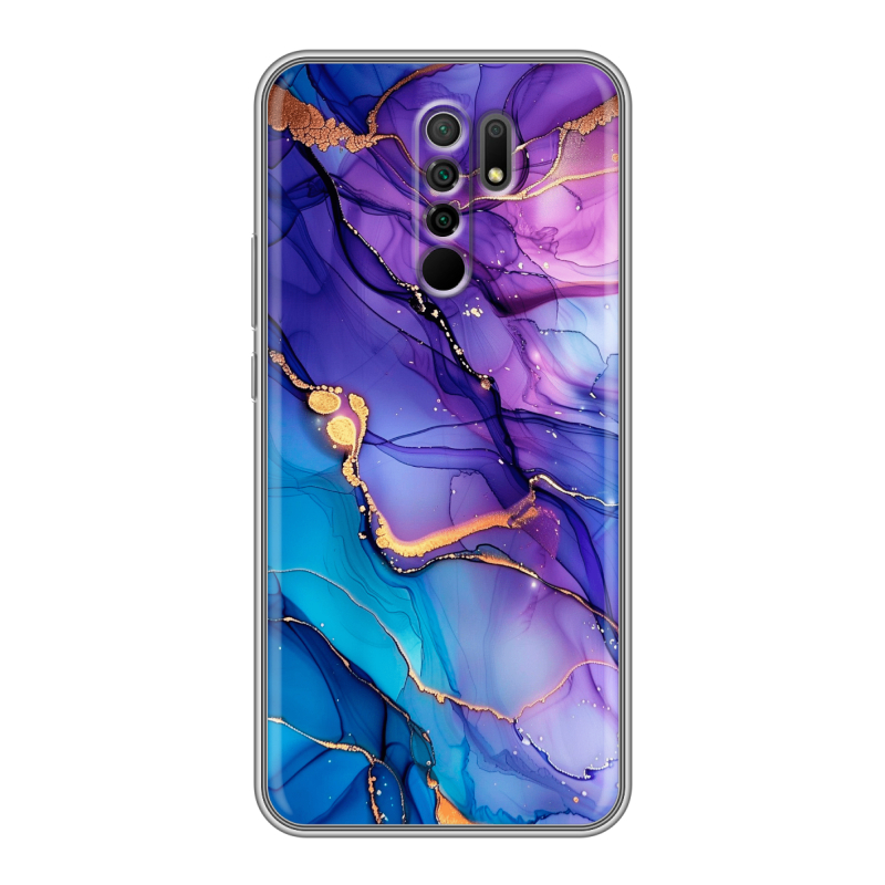 Силиконовый противоударный чехол на Xiaomi RedMi 9 с принтом синий мрамор Силиконовый противоударный чехол на Xiaomi RedMi 9 с принтом синий мрамор