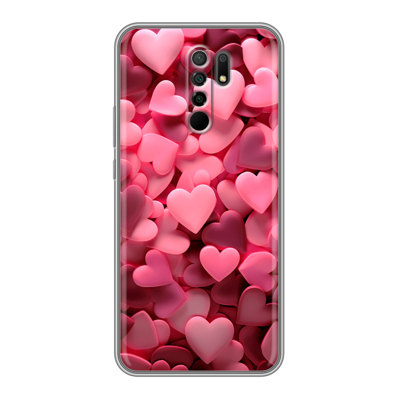 Силиконовый чехол на Xiaomi RedMi 9 с принтом розовые сердечки Силиконовый чехол на Xiaomi RedMi 9 с принтом розовые сердечки