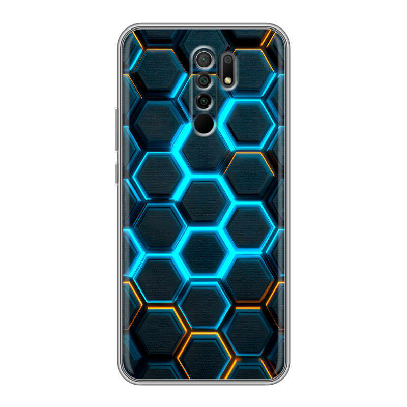 Силиконовый чехол на Xiaomi RedMi 9 с принтом Неоновые соты Силиконовый чехол на Xiaomi RedMi 9 с принтом Неоновые соты