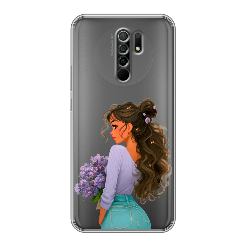 Силиконовый чехол на Xiaomi RedMi 9 с принтом девушка цветы Силиконовый чехол на Xiaomi RedMi 9 с принтом девушка цветы
