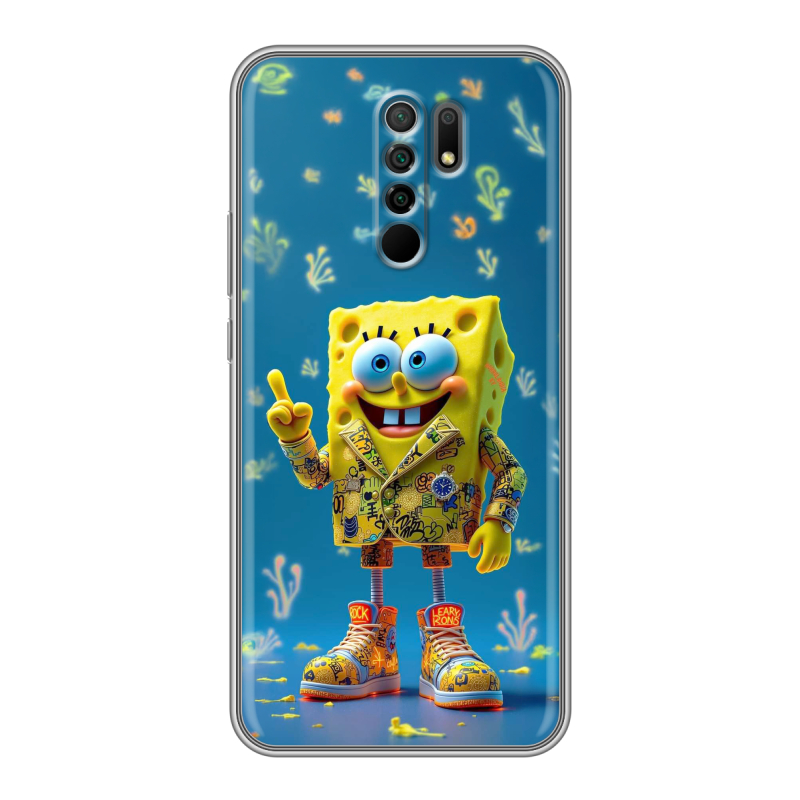 Силиконовый противоударный чехол на Xiaomi RedMi 9 с принтом Спанч боб Спанчбоб Силиконовый противоударный чехол на Xiaomi RedMi 9 с принтом Спанч боб Спанчбоб