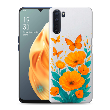 Силиконовый чехол на OPPO A91 с принтом цветы бабочки Силиконовый чехол на OPPO A91 с принтом цветы бабочки