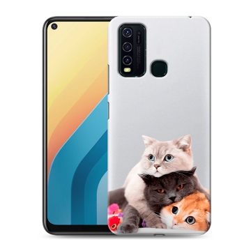 Силиконовый противоударный чехол на Vivo Y30 с принтом Кошки Силиконовый противоударный чехол на Vivo Y30 с принтом Кошки