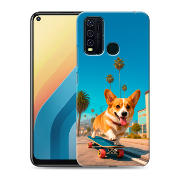 Силиконовый противоударный чехол на Vivo Y30 с принтом Корги на скейте