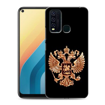 Силиконовый противоударный чехол на Vivo Y30 с принтом Герб России золотой Силиконовый противоударный чехол на Vivo Y30 с принтом Герб России золотой