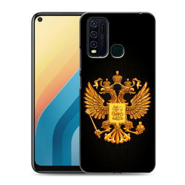 Силиконовый противоударный чехол на Vivo Y30 с принтом Герб России желтый