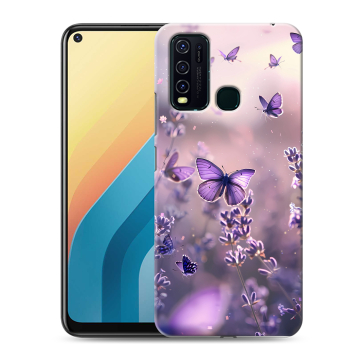 Силиконовый противоударный чехол на Vivo Y30 с принтом бабочки и лаванда