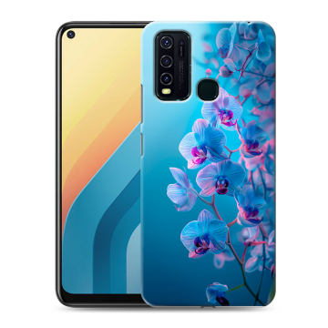 Силиконовый противоударный чехол на Vivo Y30 с принтом голубые орхидеи