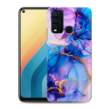 Силиконовый противоударный чехол на Vivo Y30 с принтом синий мрамор