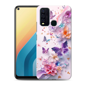 Силиконовый противоударный чехол на Vivo Y30 с принтом цветы бабочки