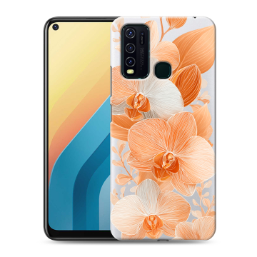 Силиконовый противоударный чехол на Vivo Y30 с принтом Бежевые цветы Силиконовый противоударный чехол на Vivo Y30 с принтом Бежевые цветы