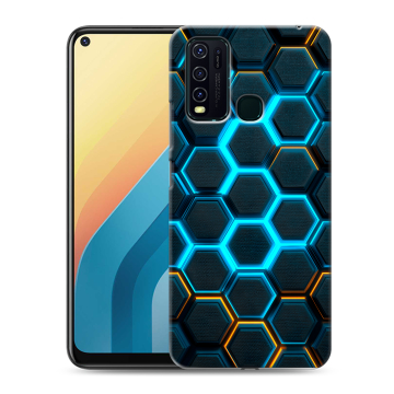Силиконовый противоударный чехол на Vivo Y30 с принтом Неоновые соты Силиконовый противоударный чехол на Vivo Y30 с принтом Неоновые соты