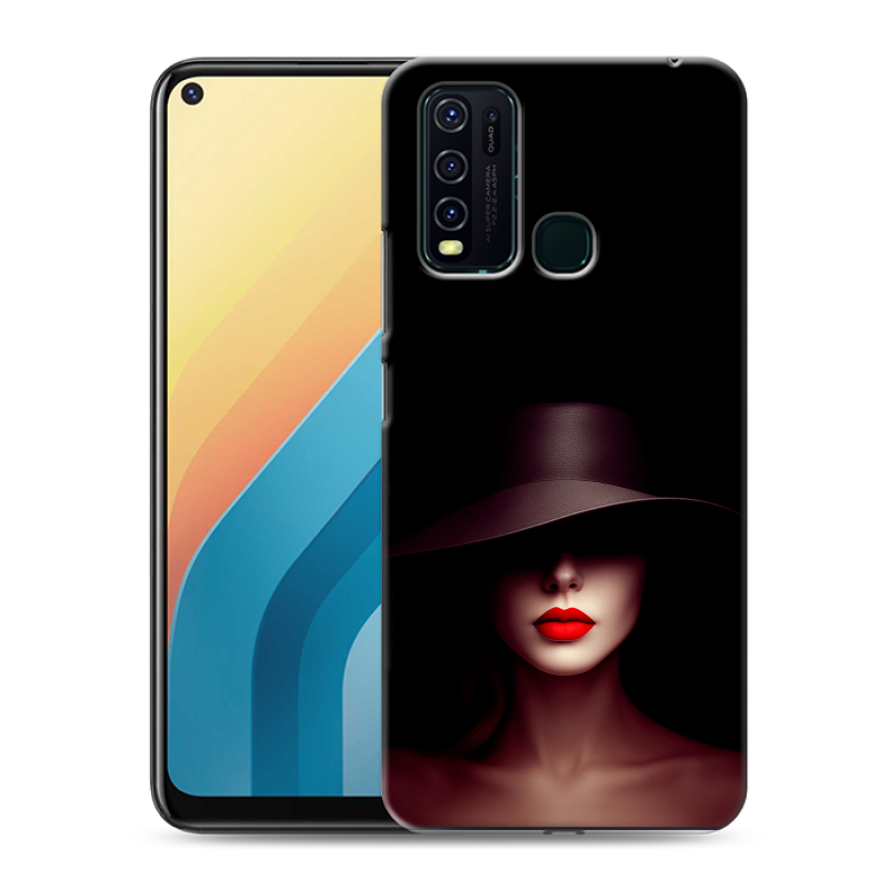 Силиконовый противоударный чехол на Vivo Y30 с принтом Девушка в шляпе Силиконовый противоударный чехол на Vivo Y30 с принтом Девушка в шляпе