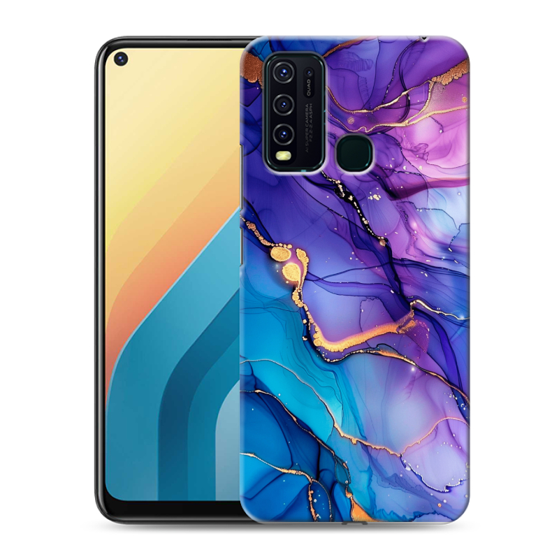 Силиконовый противоударный чехол на Vivo Y30 с принтом синий мрамор Силиконовый противоударный чехол на Vivo Y30 с принтом синий мрамор
