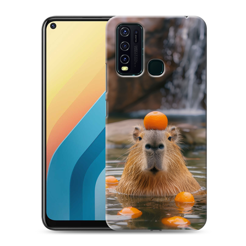 Пластиковый чехол на Vivo Y30 с принтом Капибара с апельсином Пластиковый чехол на Vivo Y30 с принтом Капибара с апельсином