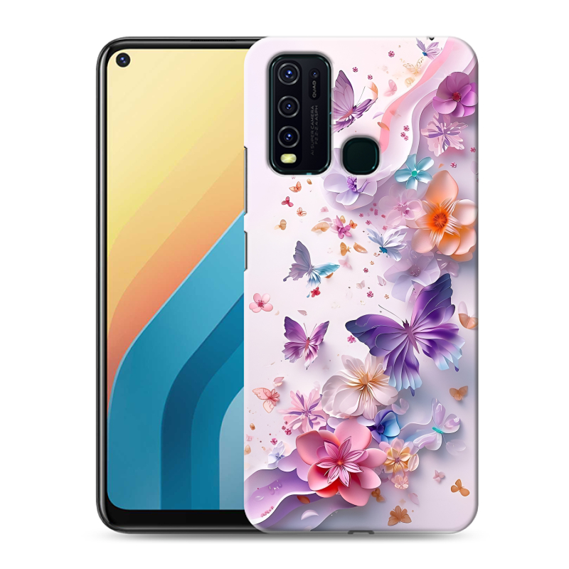 Пластиковый чехол на Vivo Y30 с принтом цветы бабочки Пластиковый чехол на Vivo Y30 с принтом цветы бабочки