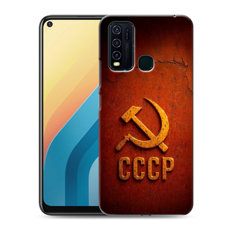 Силиконовый противоударный чехол на Vivo Y30 с принтом Флаг Герб СССР Силиконовый противоударный чехол на Vivo Y30 с принтом Флаг Герб СССР
