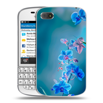 Пластиковый чехол на BlackBerry Q10 с принтом Голубые цветы Пластиковый чехол на BlackBerry Q10 с принтом Голубые цветы