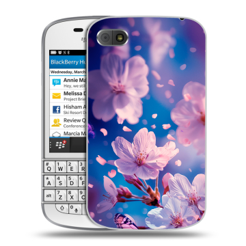 Пластиковый чехол на BlackBerry Q10 с принтом цветы бабочки Пластиковый чехол на BlackBerry Q10 с принтом цветы бабочки