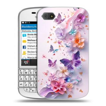 Пластиковый чехол на BlackBerry Q10 с принтом цветы бабочки Пластиковый чехол на BlackBerry Q10 с принтом цветы бабочки