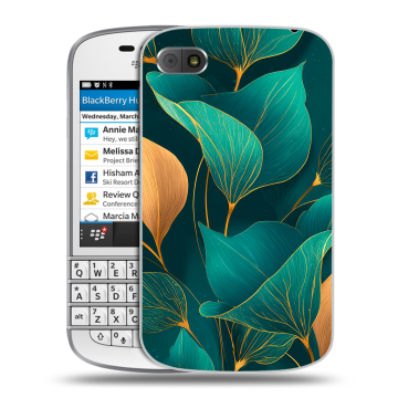 Пластиковый чехол на BlackBerry Q10 с принтом Листья и золото