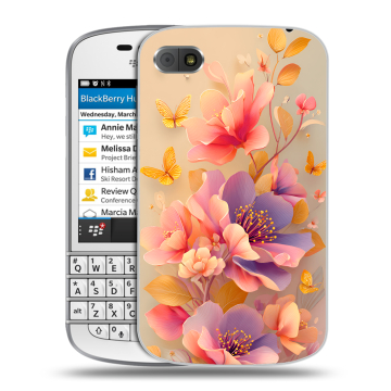 Пластиковый чехол на BlackBerry Q10 с принтом Цветы и бабочки